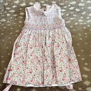 Luli & Me Pink Floral Smocked Cotton Dress